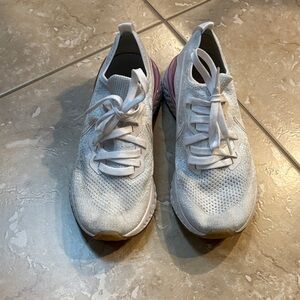 Nike Women's Epic React Flyknit 2 White and Pink Running shoes.
